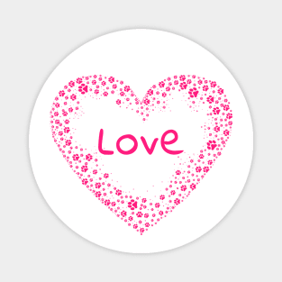 Pink Paw Print Love Heart Magnet